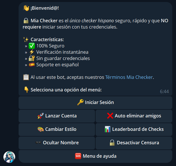Menú principal de Mia Checker